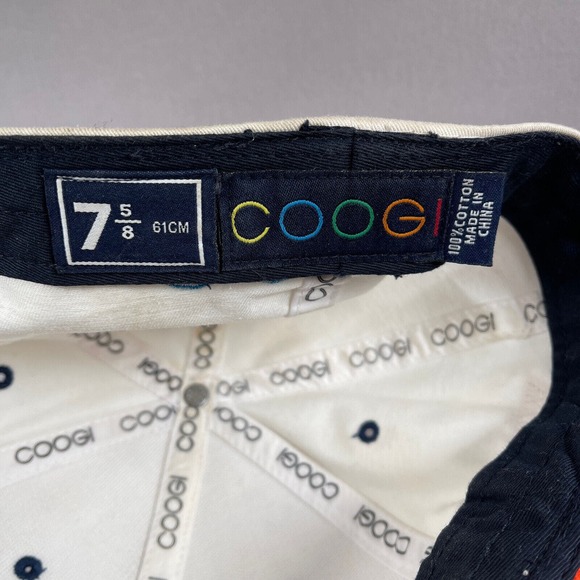 COOGI Hat Mens 7 5/8 Fitted White Baseball Cap 3 Stripes Embroidered Flat Bill - Picture 8 of 10